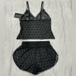 Black Heart Mesh Frill Detail PJ Set